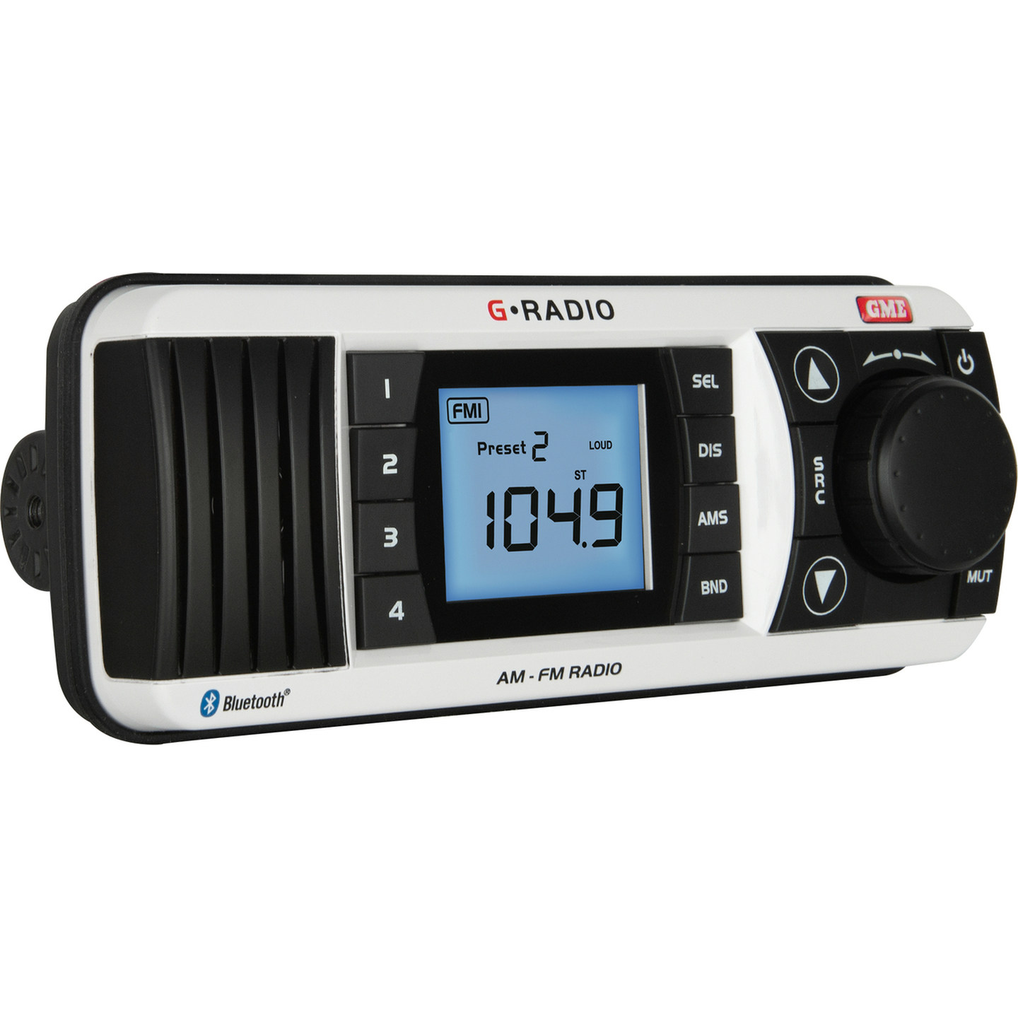 GME AM/FM IP67 Marine Stereo with Bluetooth - White